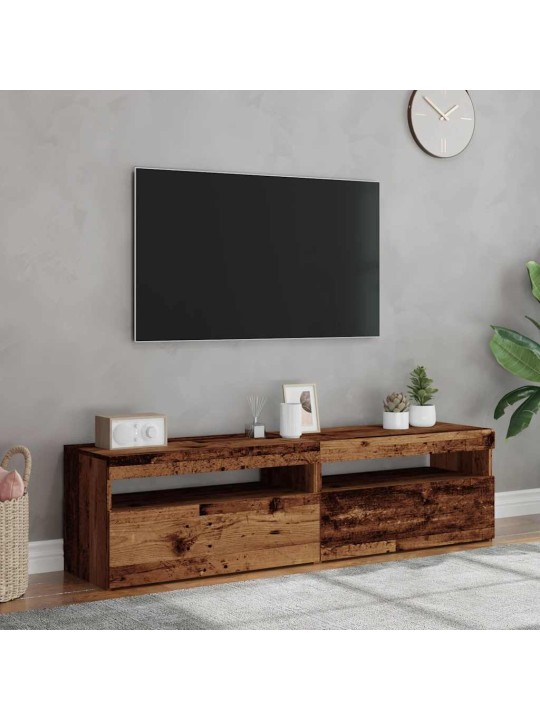 2-osainen tv-kaappisarja led-valoilla vanhaa puutavaraa