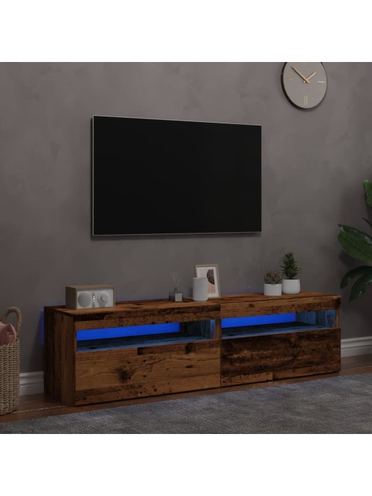 2-osainen tv-kaappisarja led-valoilla vanhaa puutavaraa