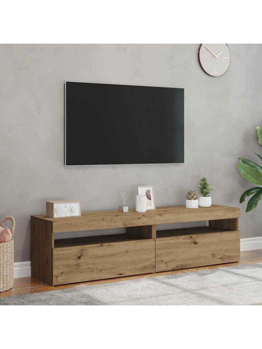 2-osainen tv-kaappisarja led-valoilla käsityöläinen tammi