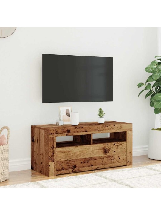 TV-kaappi LED-valoilla vanha puu 90x35x40 cm teknillinen puu