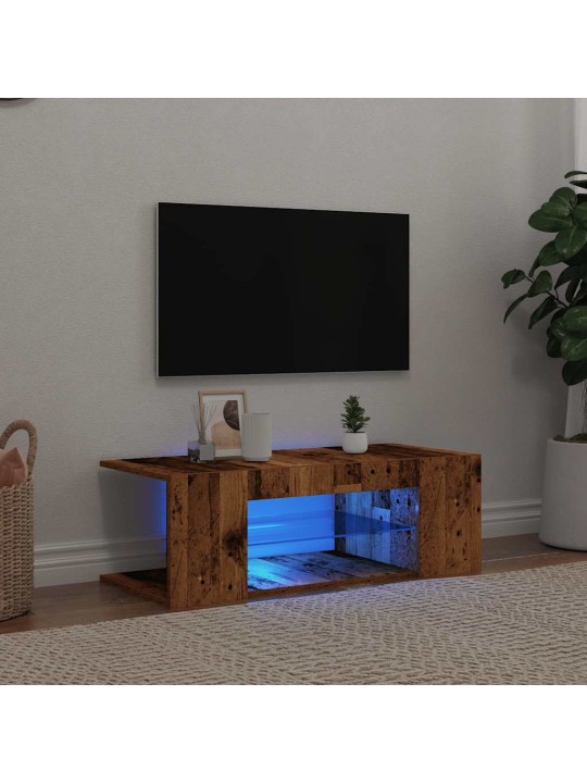 TV-kaappi LED-valoilla vanha puu 90x39x30 cm teknillinen puu