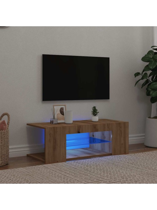 TV-kaappi LED-valoilla käsityöläinen tammi 90x39x30 cm