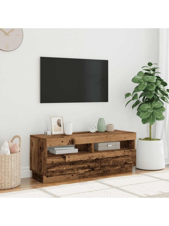 TV-kaappi LED-valoilla vanha puu 100x35x40 cm teknillinen puu