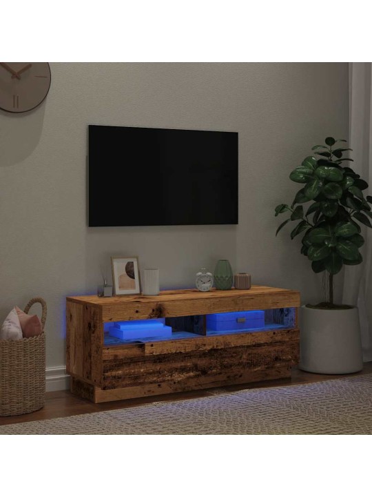 TV-kaappi LED-valoilla vanha puu 100x35x40 cm teknillinen puu