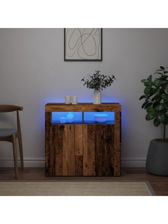 Senkki LED-valoilla vanhaa puuta 80x35x75 cm teknillinen puu