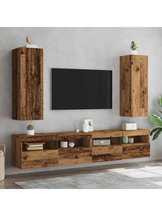 2-osainen tv-kaappisarja vanha puu 30,5x30x90 cm tekninen puu