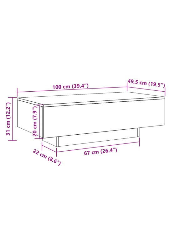 Sohvapöytä vanhaa puuta 100x49,5x31 cm tekninen puu