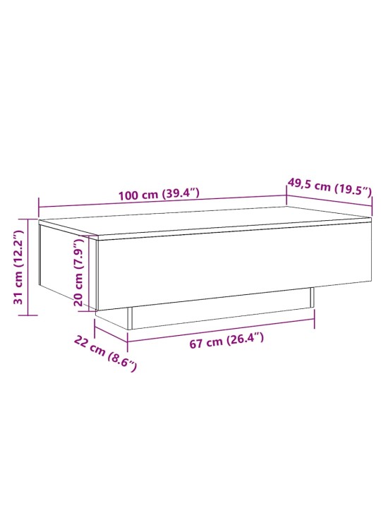Sohvapöytä käsityöläinen tammi 100x49,5x31 cm tekninen puu