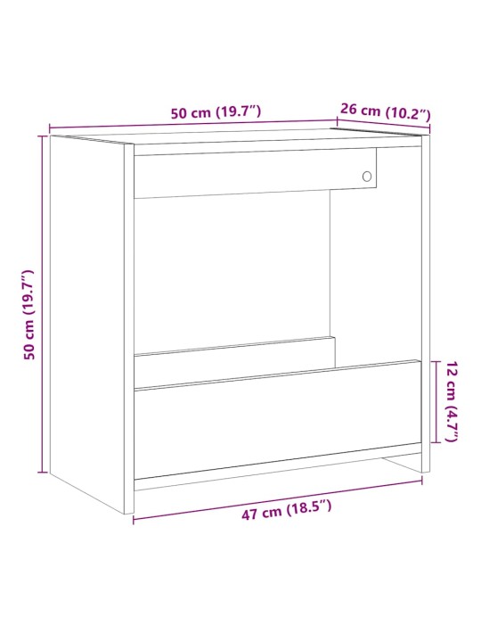 Sivupöytä vanhaa puuta 50x26x50 cm lastulevy