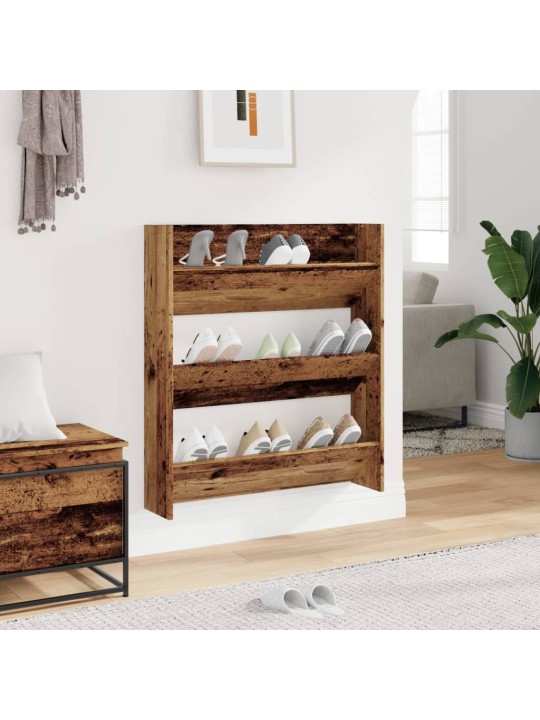 Seinäkenkäkaappi vanha puu 80x18x90 cm tekninen puu