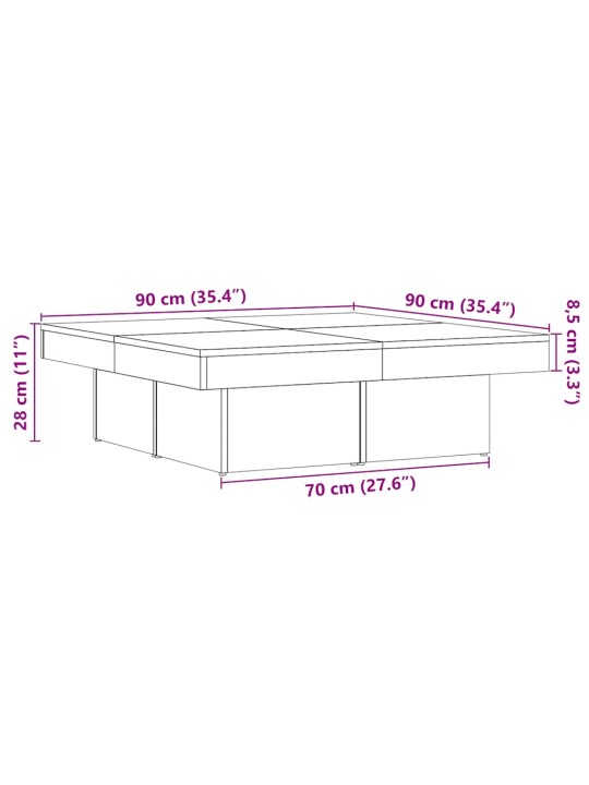 Sohvapöytä vanhaa puuta 90x90x28 cm lastulevy