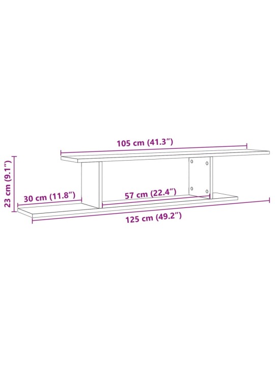 Seinäkiinnitettävä TV-hylly vanhaa puuta 125x18x23 cm lastulevy