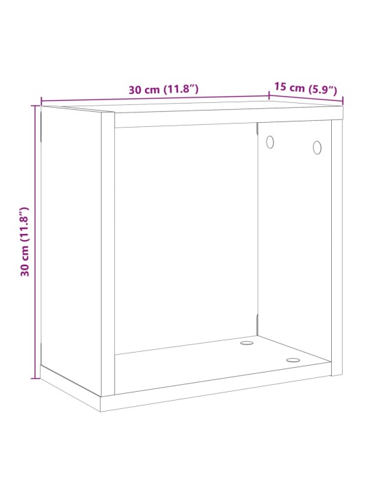 Seinäkuutiohyllyt 2 kpl vanhaa puuta 30x15x30cm teknillinen puu