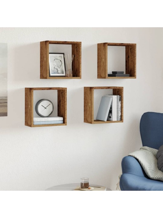Seinäkuutiohyllyt 4 kpl vanhaa puuta 30x15x30cm teknillinen puu