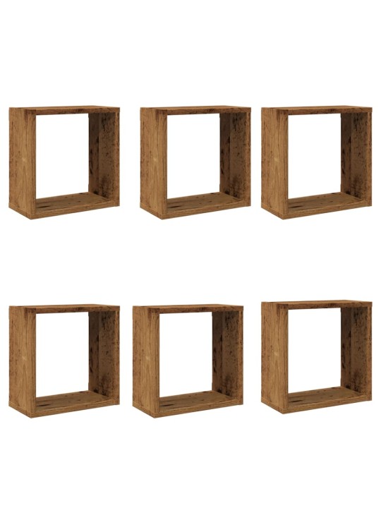 Wall cube hyllyt 6 kpl vanha puu 30x15x30 cm teknillinen puu