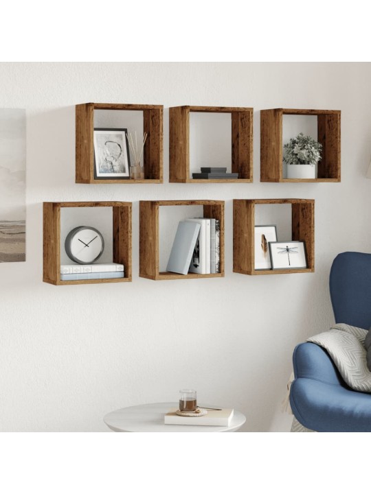 Wall cube hyllyt 6 kpl vanha puu 30x15x30 cm teknillinen puu