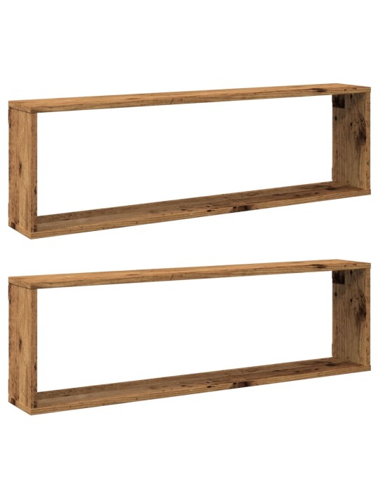 Kuutioseinähyllyt 2 kpl vanha puu 100x15x30 cm lastulevy
