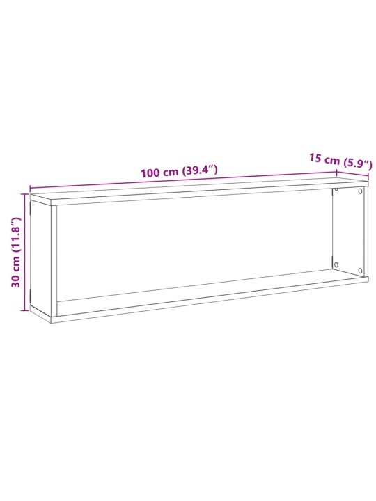 Kuutioseinähyllyt 2 kpl vanha puu 100x15x30 cm lastulevy
