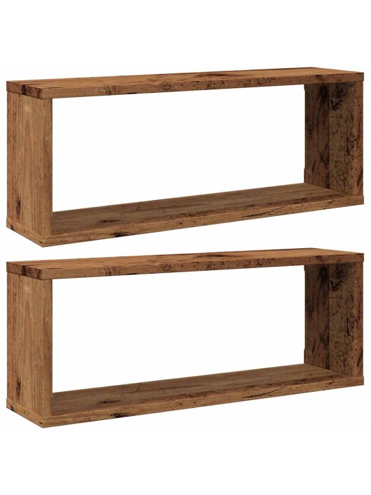 Kuutioseinähyllyt 2 kpl vanha puu 60x15x23 cm lastulevy