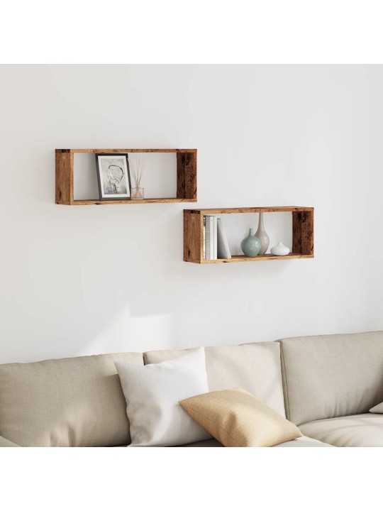 Kuutioseinähyllyt 2 kpl vanha puu 60x15x23 cm lastulevy