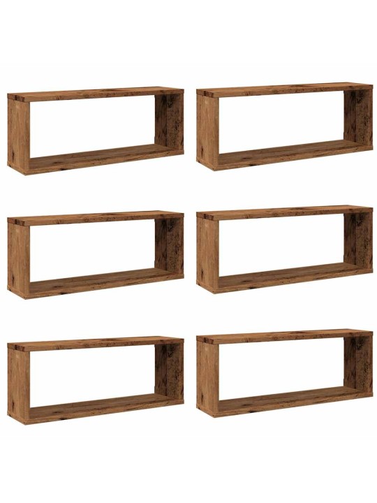 Kuutioseinähyllyt 6 kpl vanha puu 60x15x23 cm lastulevy