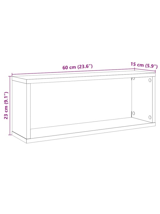 Kuutioseinähyllyt 6 kpl vanha puu 60x15x23 cm lastulevy