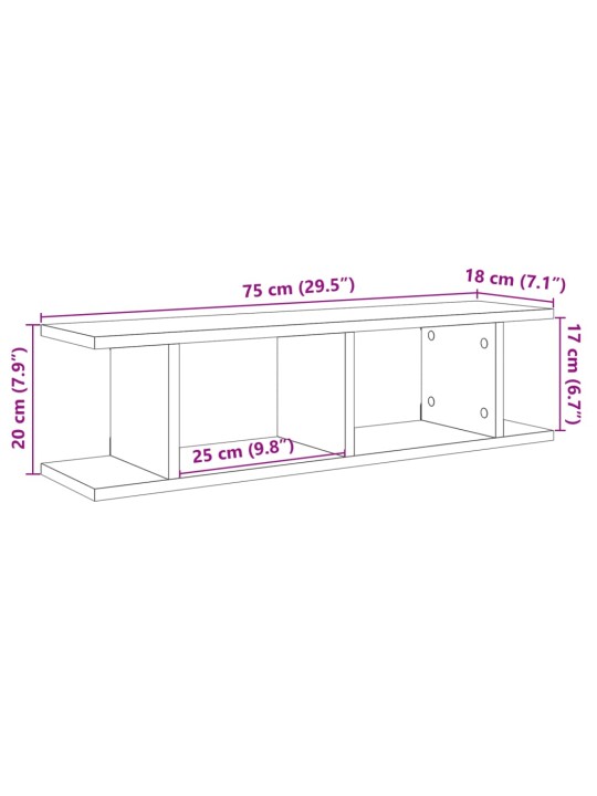 Seinähyllyt 2 kpl vanhaa puuta 75x18x20 cm tekninen puu