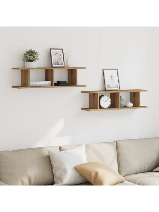 Seinähyllyt 2 kpl käsityöläinen tammi 75x18x20 cm tekninen puu