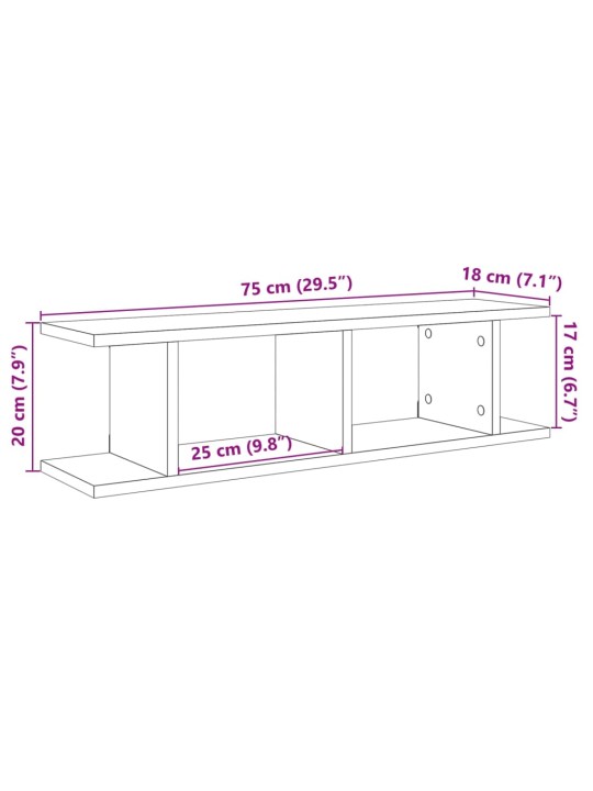 Seinähyllyt 2 kpl käsityöläinen tammi 75x18x20 cm tekninen puu