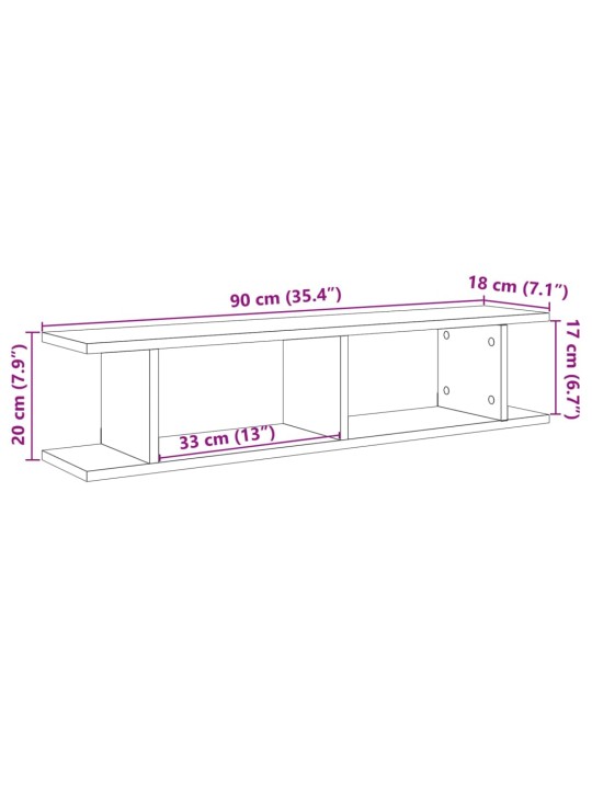 Seinähyllyt 2 kpl old wood 90x18x20 cm engineered wood
