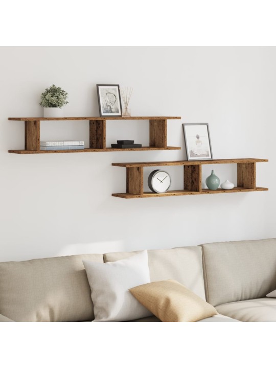 Seinähyllyt 2 kpl vanhaa puuta 105x18x20 cm tekninen puu