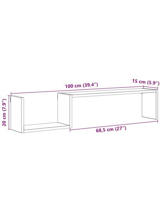 Seinähyllyt 2 kpl vanhaa puuta 100x15x20 cm lastulevy