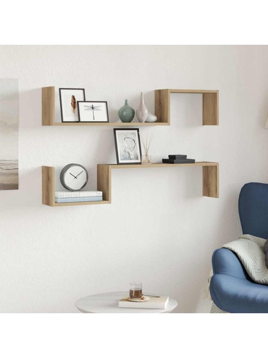 Seinähyllyt 2 kpl käsityöläinen tammi 100x15x20 cm tekninen puu