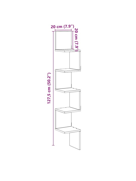 Seinäkulmahylly vanhaa puuta 20x20x127,5 cm lastulevy