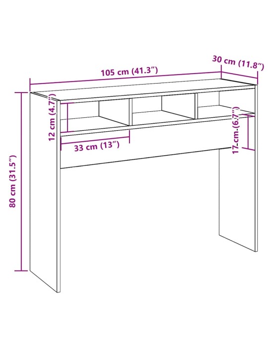 Konsolipöytä vanhaa puuta 105x30x80 cm lastulevy