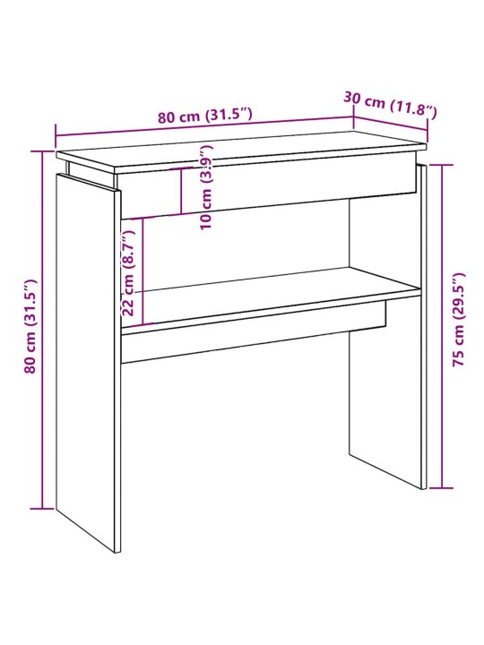 Konsolipöytä vanhaa puuta 80x30x80 cm lastulevy