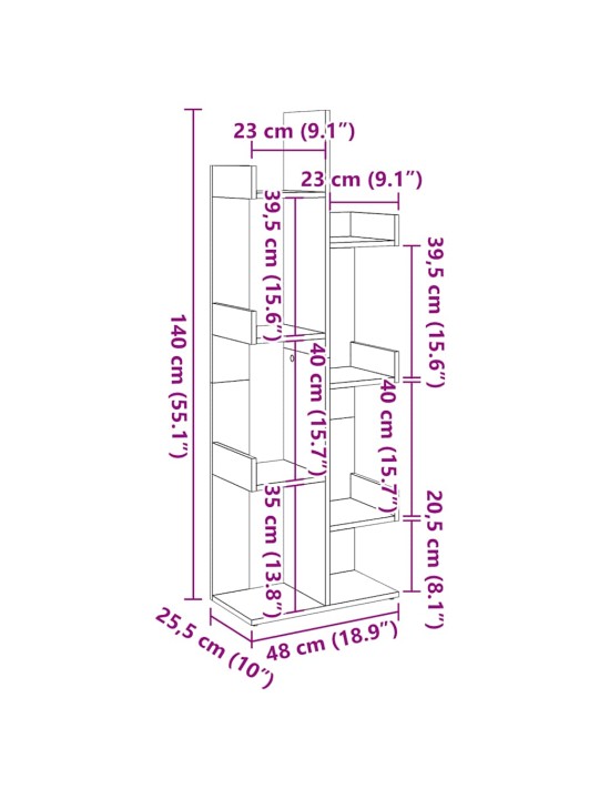 Kirjahylly vanhaa puuta 48x25,5x140 cm lastulevy