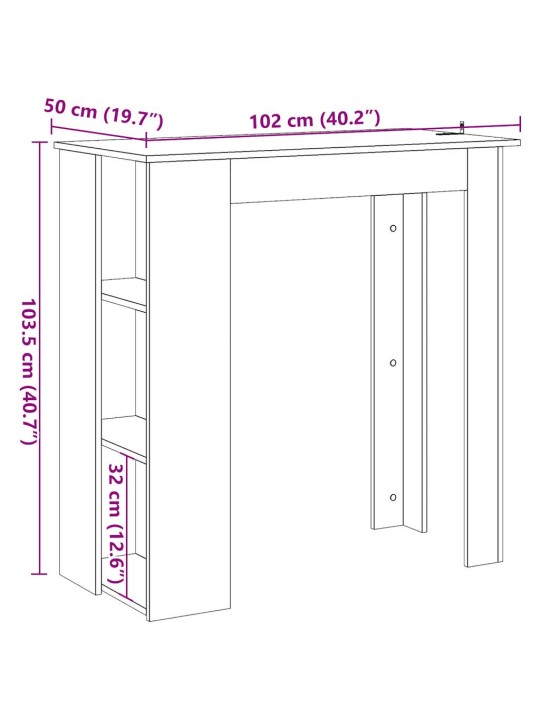 Baaripöytä hyllyllä vanhaa puuta 102x50x103,5 cm tekninen puu