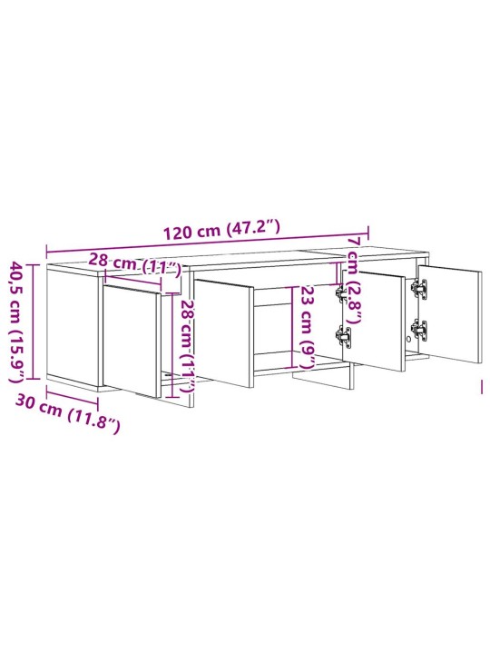 TV-taso vanhaa puuta 120x30x40,5 cm lastulevy