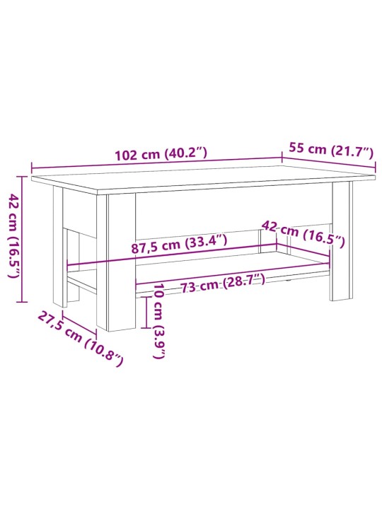 Sohvapöytä artesaani tammi 102x55x42 cm tekninen puu