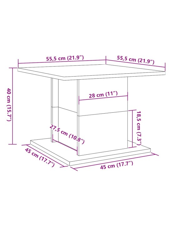 Sohvapöytä vanhaa puuta 55,5x55,5x40 cm tekninen puu