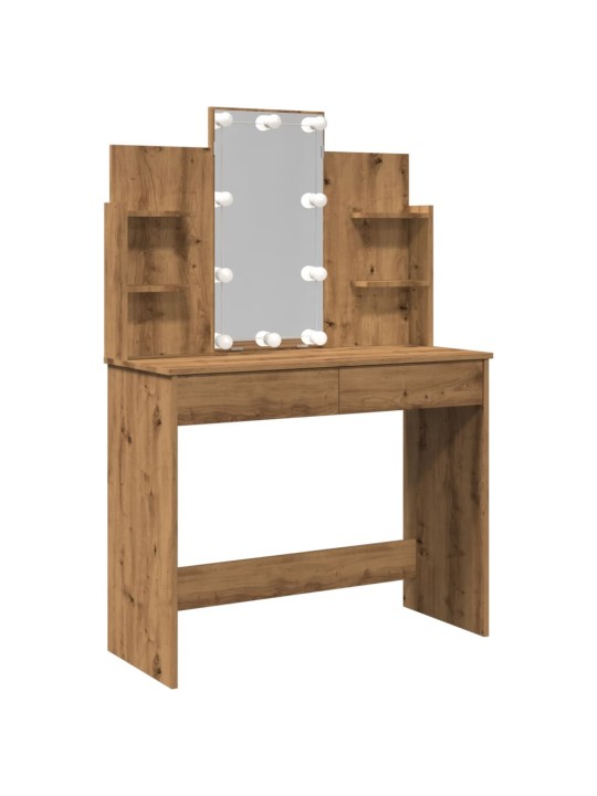 Vidaxl peilipöytä led-valoilla artesaani tammi 96x40x142 cm
