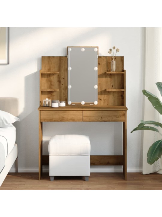 Vidaxl peilipöytä led-valoilla artesaani tammi 96x40x142 cm