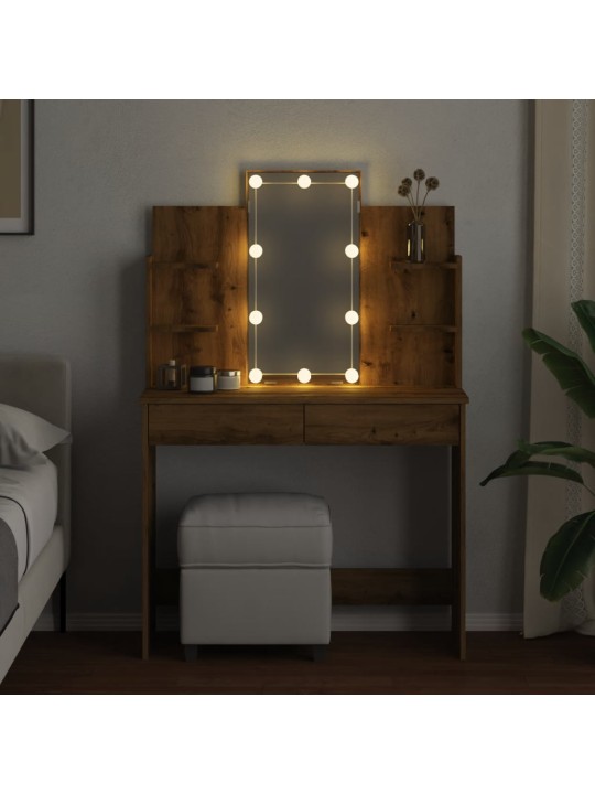 Vidaxl peilipöytä led-valoilla artesaani tammi 96x40x142 cm
