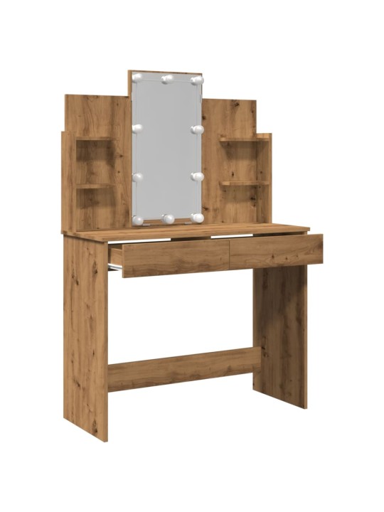 Vidaxl peilipöytä led-valoilla artesaani tammi 96x40x142 cm