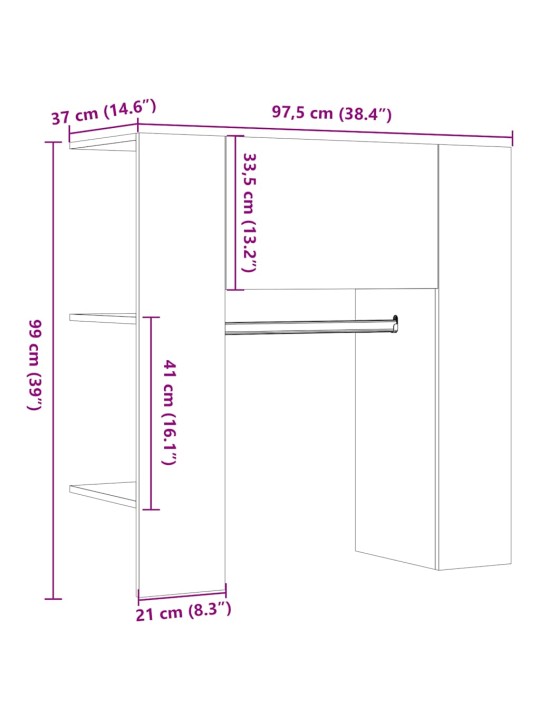 Eteisen kaappi käsityöläinen tammi 97,5x37x99 cm tekninen puu