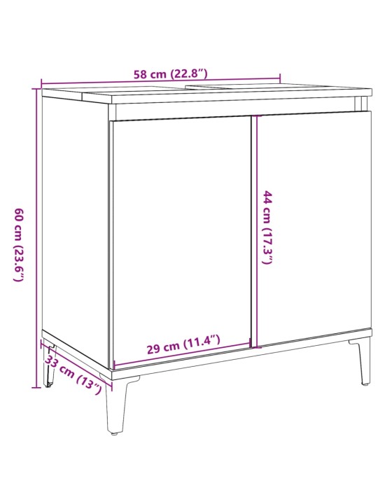 Pesuallaskaappi betoninharmaa 58x33x60 cm tekninen puu