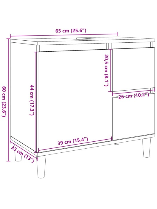 Pesuallaskaappi betoni harmaa 65x33x60 cm suunniteltu puu