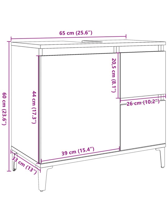 Pesuallaskaappi betoni harmaa 65x33x60 cm suunniteltu puu