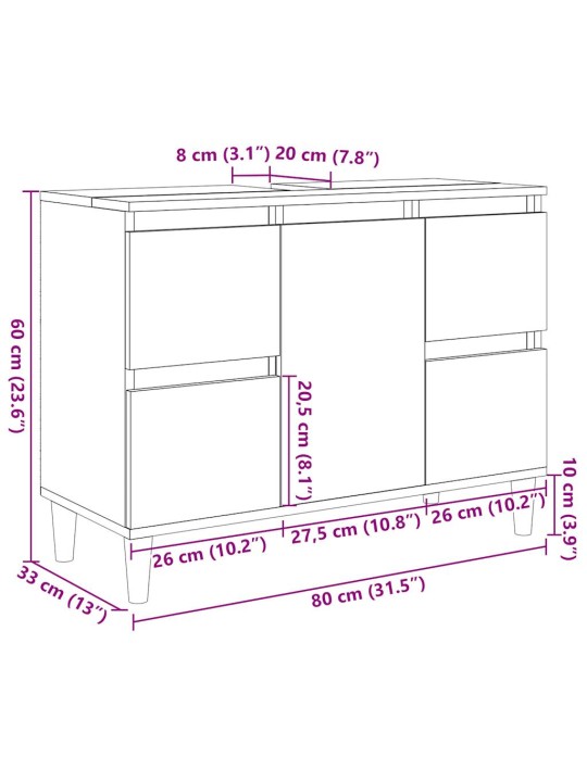 Pesuallaskaappi betoninharmaa 80x33x60 cm tekninen puu